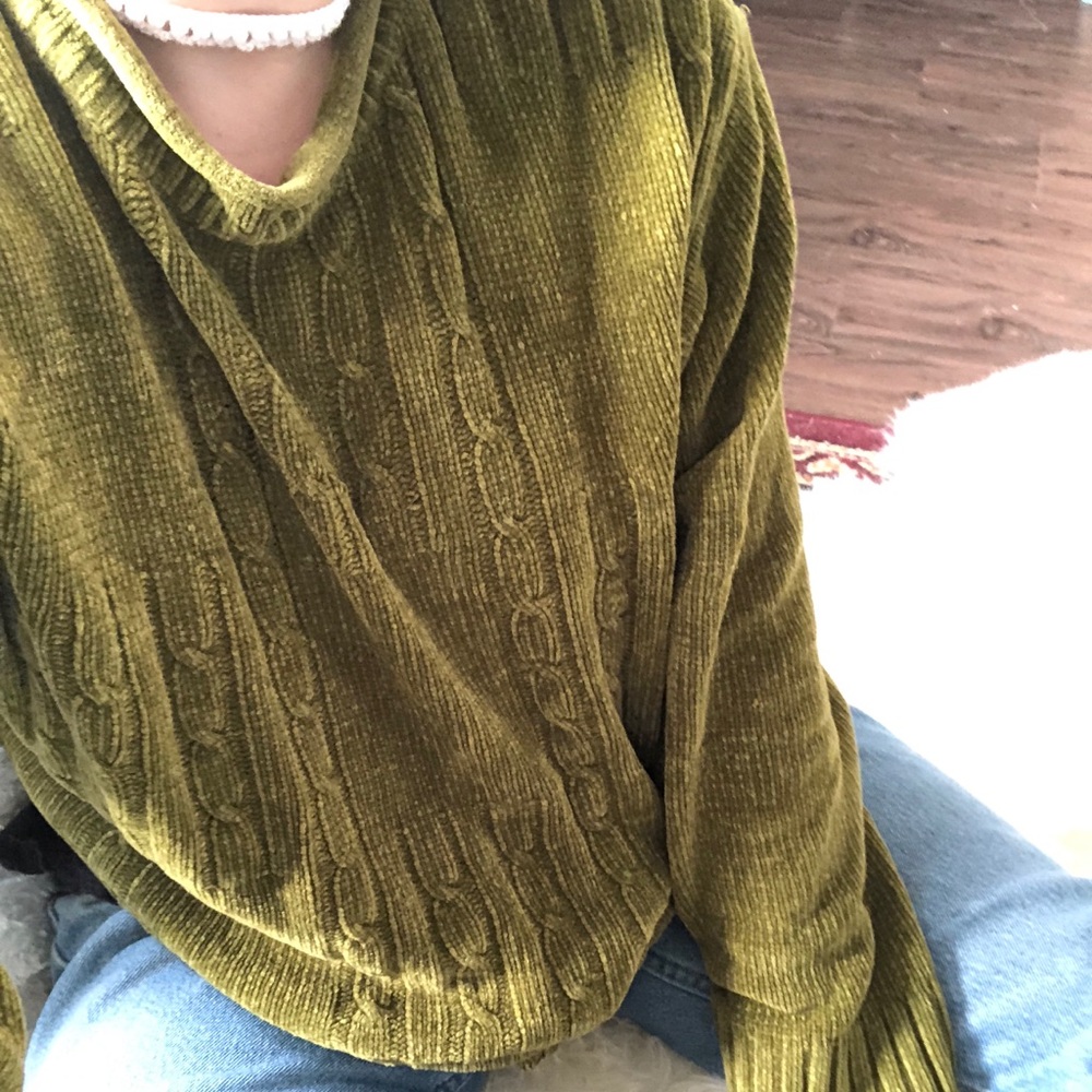 crushed-velvet chartreuse sweater